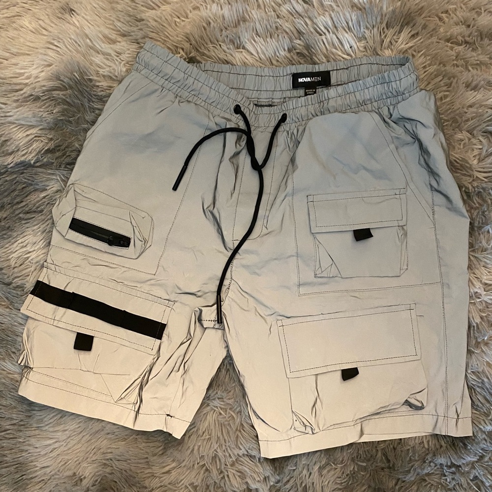Reflective Gray Cargo Shorts for Men